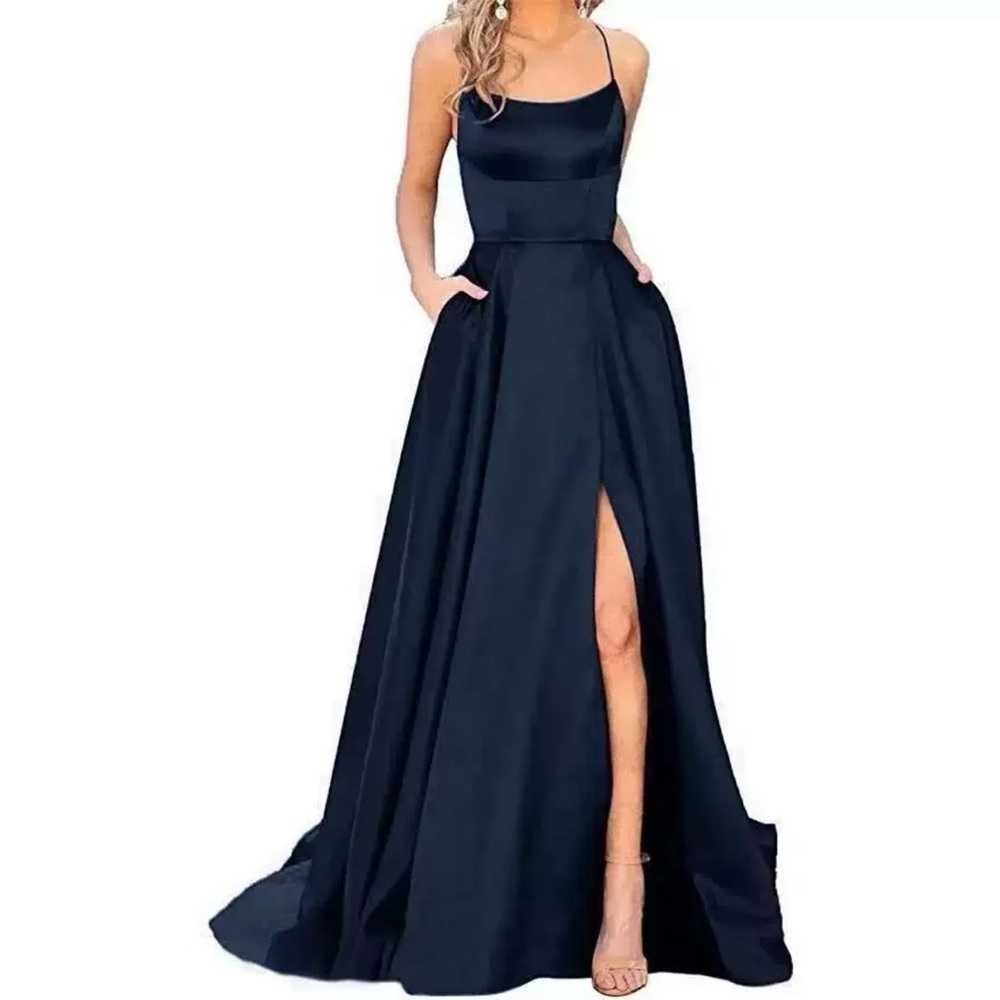 Elegant Satin Spaghetti-Strap Evening Gown